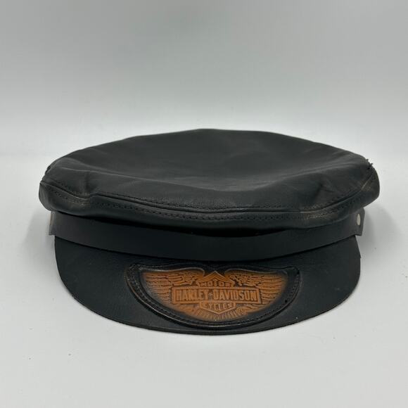 Harley Davidson Vintage Bermans Leather Motorcycle Hat‎...